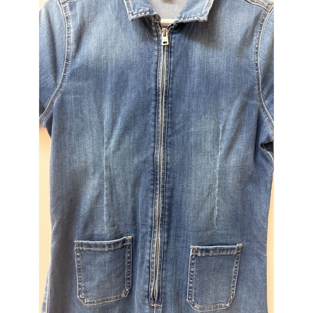 Guess Short Sleeve Zipper Front Denim Wide Leg Jumpsuit Vintage Style L - Picture 3 of 4
